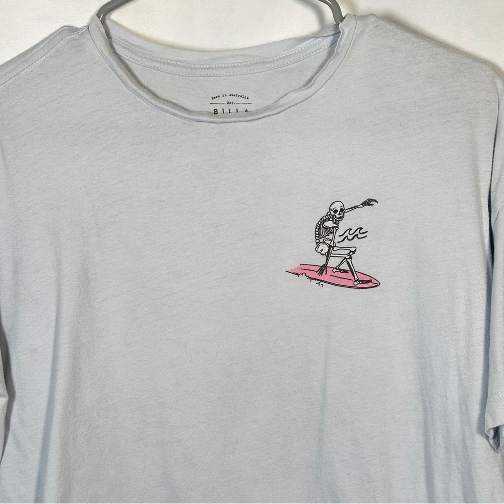 Billabong Skeleton Surfer Graphic Tee Light Blue Cotton Boyfriend Fit Small - Picture 6 of 10